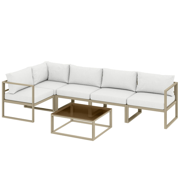 6 Seater Aluminium Garden Furniture Set, Extra Deep Garden Sofa Set with Coffee Table and Thick Cushions, Furniture Conversation Sets for Patio and Balcony, Outdoor, White