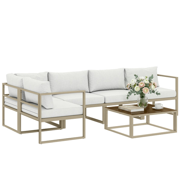 6 Seater Aluminium Garden Furniture Set, Extra Deep Garden Sofa Set with Coffee Table and Thick Cushions, Furniture Conversation Sets for Patio and Balcony, Outdoor, White