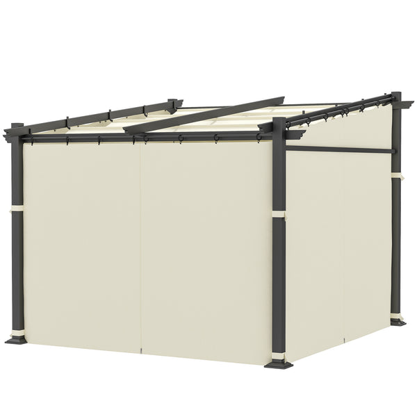 10' x 10' Metal Pergola with Sliding Roof Canopy, Retractable Pergola Canopy for Outdoor, Patio, Beige