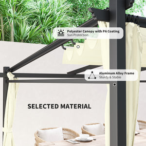 10' x 10' Metal Pergola with Sliding Roof Canopy, Retractable Pergola Canopy for Outdoor, Patio, Beige