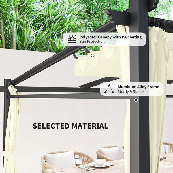 10' x 10' Metal Pergola with Sliding Roof Canopy, Retractable Pergola Canopy for Outdoor, Patio, Beige