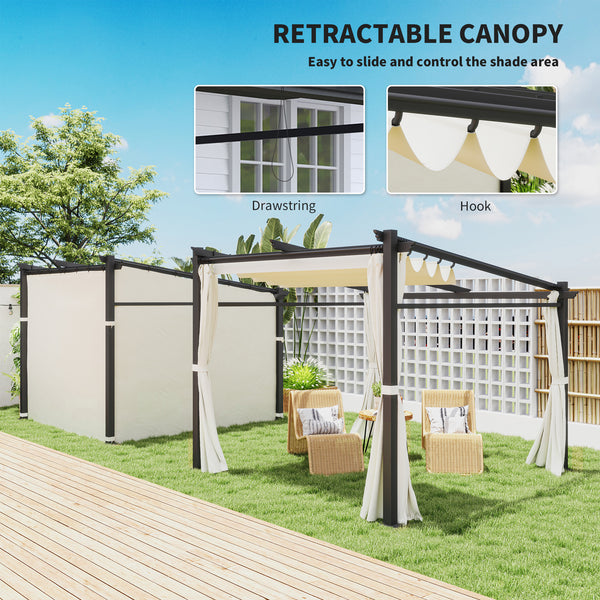 10' x 10' Metal Pergola with Sliding Roof Canopy, Retractable Pergola Canopy for Outdoor, Patio, Beige