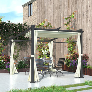 10' x 10' Metal Pergola with Sliding Roof Canopy, Retractable Pergola Canopy for Outdoor, Patio, Beige