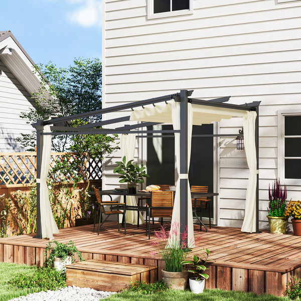 10' x 10' Metal Pergola with Sliding Roof Canopy, Retractable Pergola Canopy for Outdoor, Patio, Beige