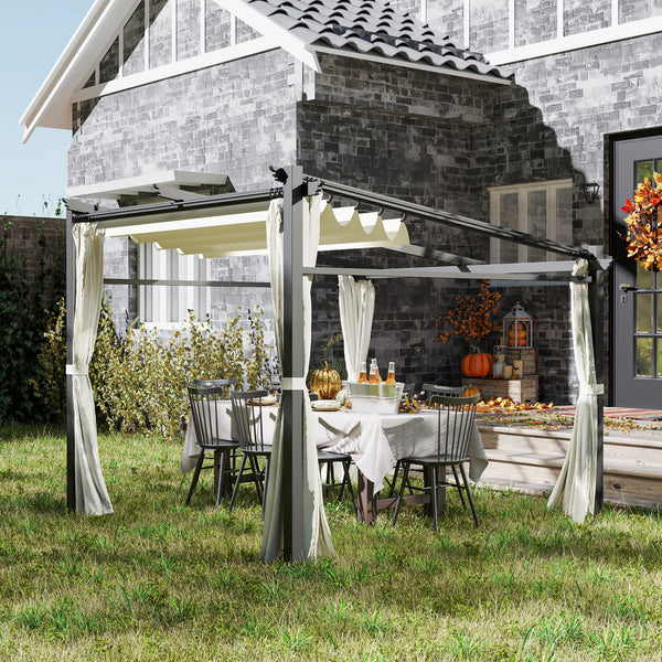 10' x 10' Metal Pergola with Sliding Roof Canopy, Retractable Pergola Canopy for Outdoor, Patio, Beige