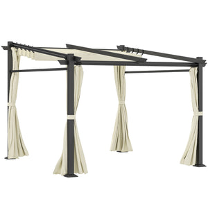 10' x 10' Metal Pergola with Sliding Roof Canopy, Retractable Pergola Canopy for Outdoor, Patio, Beige