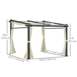 10' x 10' Metal Pergola with Sliding Roof Canopy, Retractable Pergola Canopy for Outdoor, Patio, Beige
