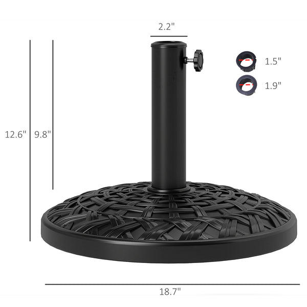 Outsunny 19" Patio Umbrella Base, 26 lbs Concrete Heavy Duty Umbrella Stand, Round Patio Umbrella Holder for 1.5"/1.9" Umbrella Poles for Outdoor, Lawn, Poolside, Black