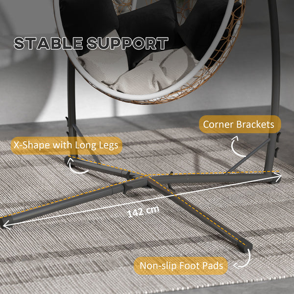 Hammock Chair Stand Only, Hanging Chair Stand with X-Shape Base, Heavy Duty Steel Single Hammock Egg Swing Frame for Indoor Outdoor, 150 KG Load Capacity Black