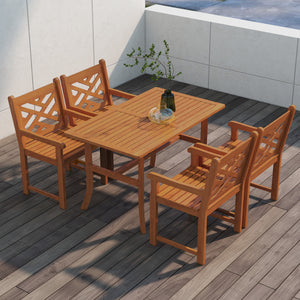 Outsunny Outdoor Patio Dining Set, 4 Seater Wood Dining Table and Chairs for Backyard, Conservatory, Garden, Poolside, Deck, Teak