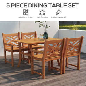 Outsunny Outdoor Patio Dining Set, 4 Seater Wood Dining Table and Chairs for Backyard, Conservatory, Garden, Poolside, Deck, Teak