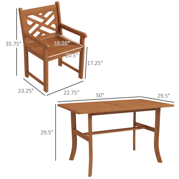 Outsunny Outdoor Patio Dining Set, 4 Seater Wood Dining Table and Chairs for Backyard, Conservatory, Garden, Poolside, Deck, Teak