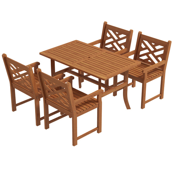 Outsunny Outdoor Patio Dining Set, 4 Seater Wood Dining Table and Chairs for Backyard, Conservatory, Garden, Poolside, Deck, Teak