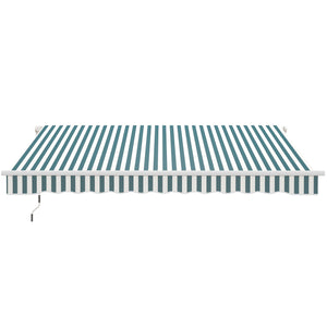 Outsunny 12' x 10' Retractable Awning Patio Awnings Sun Shade Shelter with Manual Crank Handle, 280g/m² UV & Water-Resistant Fabric and Aluminum Frame for Deck, Balcony, Yard, Green and White