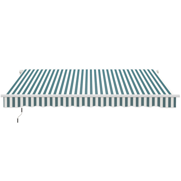 Outsunny 12' x 10' Retractable Awning Patio Awnings Sun Shade Shelter with Manual Crank Handle, 280g/m² UV & Water-Resistant Fabric and Aluminum Frame for Deck, Balcony, Yard, Green and White