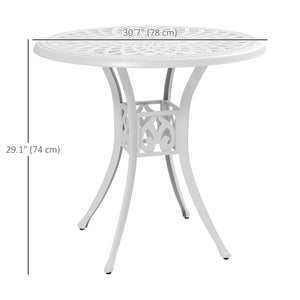 30-inch Round Patio Dining Table with Umbrella Hole Cast Aluminium Outdoor Bistro Table Only, White