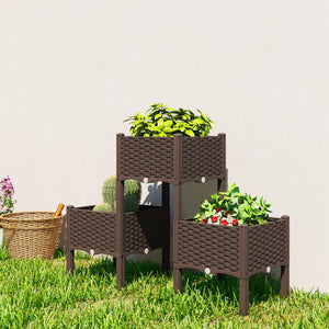 Plastic Raised Garden Bed with Legs, Self Watering Elevated Planter Boxes with Drainage Holes and Plugs, Easy Assembly Outdoor Planter Box for Patio Yard Balcony, Vegetables, Flowers, Herbs