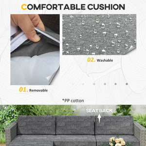 5 Pieces PE Rattan Garden Furniture Set, 4 Seater Garden Corner Sofa Set with Glass Coffee Table, Wicker Outdoor Furniture Set with Cushions for Patio Deck, Dark Grey