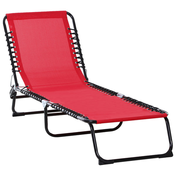 Outsunny Folding Chaise Lounge Pool Chair, Patio Sun Tanning Chair, Outdoor Lounge Chair with 4-Position Reclining Back, Breathable Mesh Seat for Beach, Yard, Patio, Wine Red