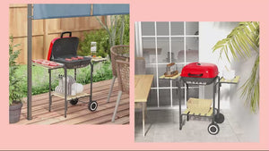 Portable Charcoal Grill with Wheels, 2 Side Tables & Adjustable Vents, Red