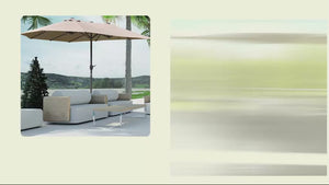 15' Twin Canopy Patio Umbrella with Crank & Cross Base, Khaki