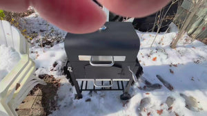 Adjustable Height Charcoal Grill with Foldable Shelves & Wheels, Black