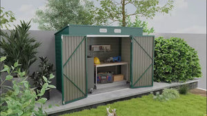 8' x 4' Galvanized Metal Outdoor Storage Shed with Lockable Door, 2 Vents, Green