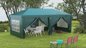 3 x 6m Garden Pop Up Gazebo, Wedding Party Tent with Sidewalls, Windows, Carry Bag, Green