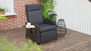 Rattan Recliner Chair with Adjustable Backrest & Footrest for Balcony, Patio, Dark Grey