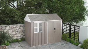 8' x 5.5' Extra Large Garden Shed, Tool Storage with Window, Metal Sloped Roof, Dark Gray