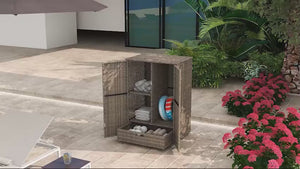 Outdoor Wicker Storage Cabinet with Shelves, 2-Door, for Garden, Backyard, Porch, Dark Gray
