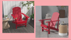 Wooden Adirondack Chair with Cup Holder, Oversized Fire Pit Chair for Garden, Backyard, Red