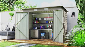 8' x 4' Galvanized Metal Storage Shed with Lockable Door and 2 Vents, Light Grey