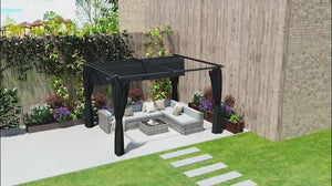 10' x 13' Retractable Pergola with UPF30+ Canopy & Privacy Curtains, Dark Grey