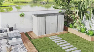 9' x 4' Galvanized Steel Storage Shed Air Vents & Wide Double Door with Lock, , Grey