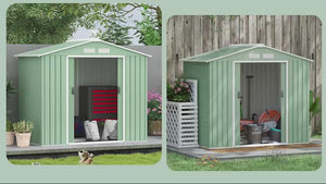 7' x 4' Outdoor Storage Shed, Garden Tool Metal Shed with Foundation Kit, Double Lockable Door, Air Vents and Sloping Roof, for Backyard, Patio, Lawn, Light Green