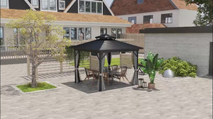 10' x 10' Hardtop Gazebo with Double Roof & Mosquito Netting, Light Grey