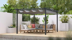 4 x 3m Aluminium Garden Pergola with Retractable Roof & Grommet Holes for Patio, Lawn, Grey