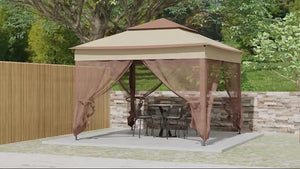11' x 11' Pop-Up Canopy Gazebo with Zippered Netting and Carry Bag, Khaki
