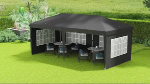 3 x 6m Garden Pop Up Gazebo, Height Adjustable Party Tent w/ Sidewalls & Storage Bag, Black