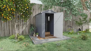4 x 6ft Plastic Garden Storage Shed w/ Foundation Kit, Ventilation Slots & Lockable Door, Grey