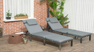 2 Pieces Rattan 5-level Adjustable Reclining Sunbed w/ Headrest for Patio, Dark Grey