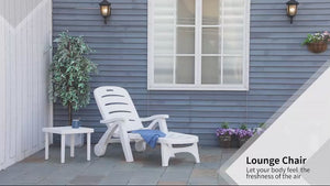 Outdoor Folding Chaise Lounge Chair with Wheels & 5 Level Adjustable Backrest, White