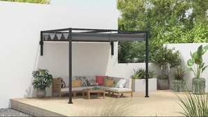 2 x 3m Lean To Pergola with Retractable Roof, Wall Mounted Garden Gazebo, Dark Grey