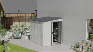 7 x 5FT Lean to Metal Garden Shed w/ Sliding Doors, 2 Vents, Adjustable Shelves and Hooks, White