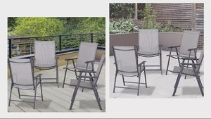 Set of 4 Stackable Outdoor Folding Chairs with Armrests, Metal Frame, Gray