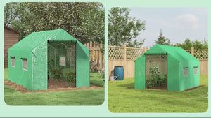 6.6' x 10' x 6.6' Tunnel Greenhouse with Roll-up Door & 4 Mesh Windows, Green
