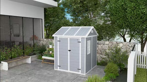6' x 6' Resin Plastic Outdoor Storage Shed with Floor, Window and Lockable Doors, Grey