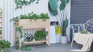 Wooden Raised Planter with Plantting Box & Bottom Shelf, Nature Wood Color