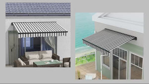 3 x 2m Half Cassette Electric Awning with Remote Controller for Garden Patio, Grey/White Strips